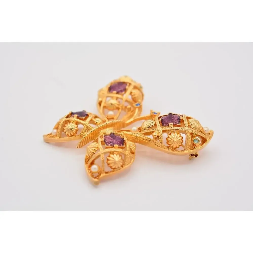 Avon Vintage Butterfly Pin Brooch Gold Large Big Enamel Chunky Signed 1990s 9B
